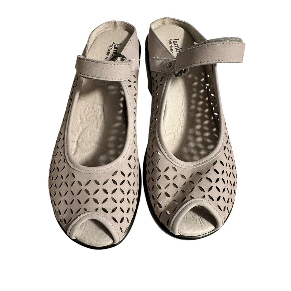 💰BOGO💰 Jambu Womens Peep Toe Mary Jane Wedge Sandals Beige Size 9.5